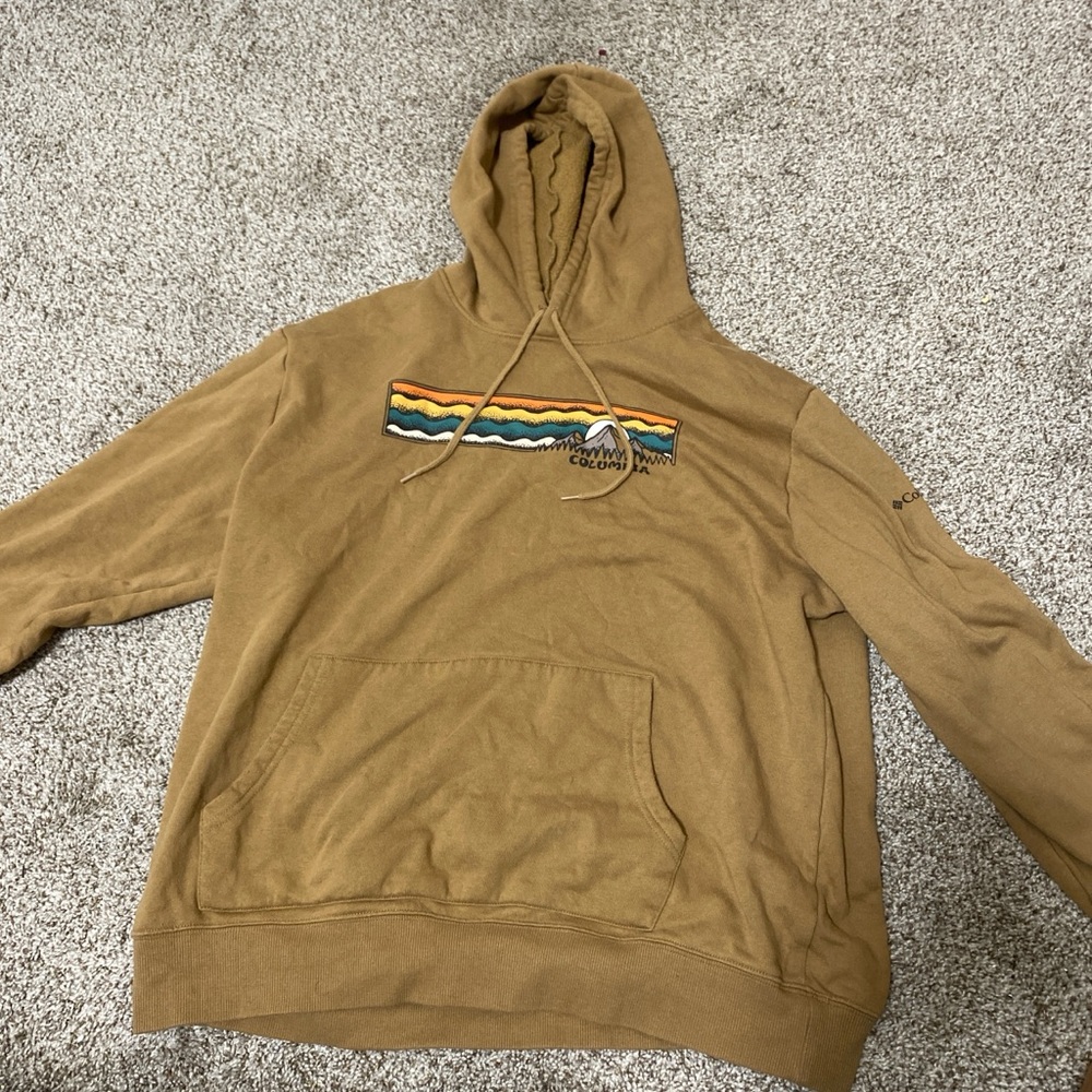 Unisex Columbia Brown Hoodie with Multicolor Design